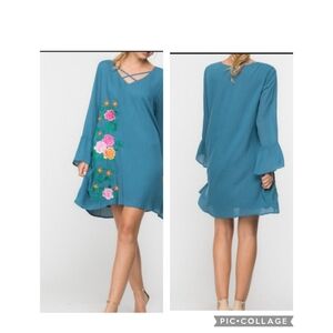 NWOT Blue Wonderland By Orange Dress Sz S, M and L with Embroidery of Fl…